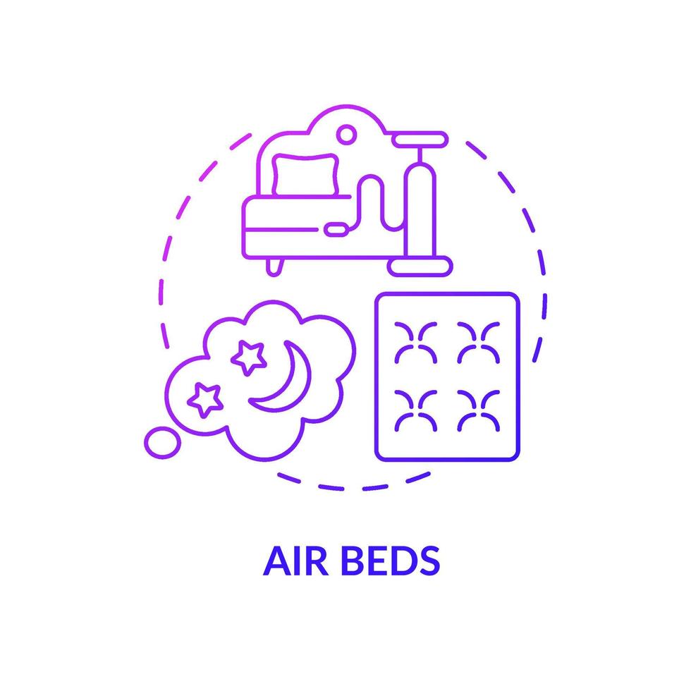 Icône de concept de dégradé violet lits d'air. matériel de matelas commun idée abstraite fine ligne illustration. lit gonflable pour le camping et la maison. régler les chambres à air. dessin en couleur de contour isolé de vecteur