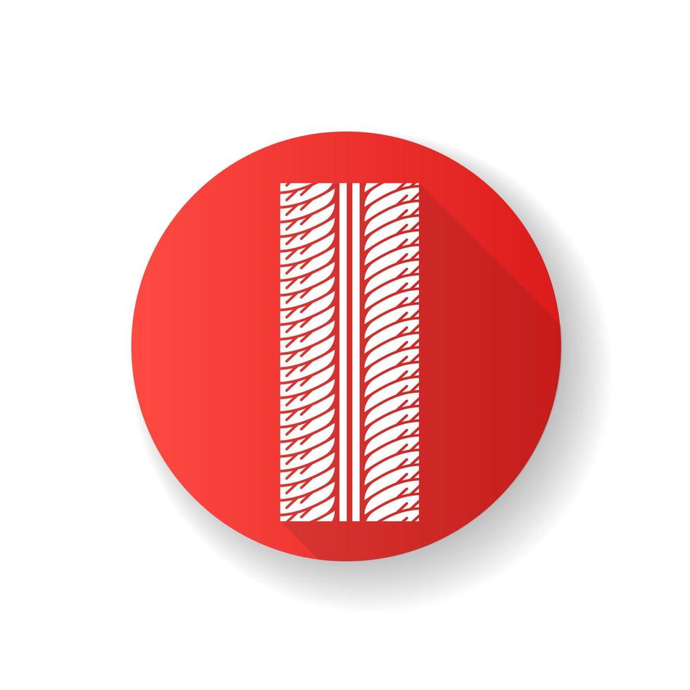 icône de glyphe de grandissime de conception plate rouge d'impression de pneu. automobile détaillée, marques de pneus de moto. trace de roue de voiture symétrique avec des rainures épaisses. piste de pneu de véhicule. illustration couleur rvb silhouette vecteur