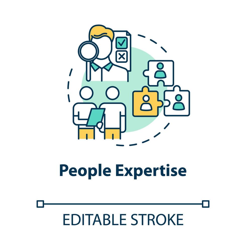 icône de concept d'expertise de personnes. ressources humaines. coopération pour le projet. conseils professionnels. illustration de ligne mince d'idée d'équipe de construction. dessin de couleur rvb contour isolé vectoriel. trait modifiable vecteur
