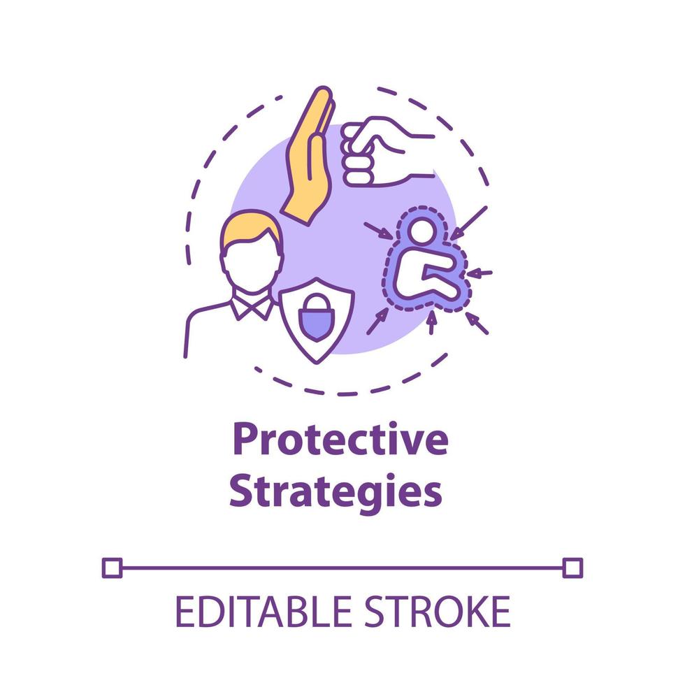 icône de concept de stratégies de protection. développement intelligent. accompagnement client. contrôle général. illustration de ligne mince d'idée d'auto-construction. dessin de couleur rvb contour isolé vectoriel. trait modifiable vecteur
