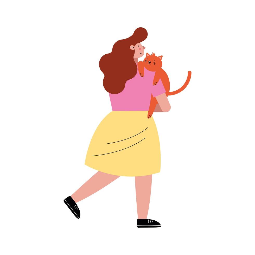 femme portant un chat vecteur
