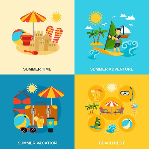 Summer Summer And Adventure Icons Set vecteur