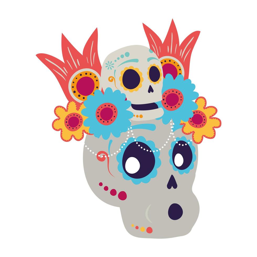 masque de crâne avec icône tête de décoration florale vecteur