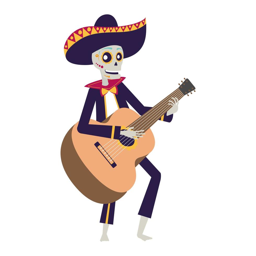 personnage de bande dessinée tête de mort mariachi vecteur