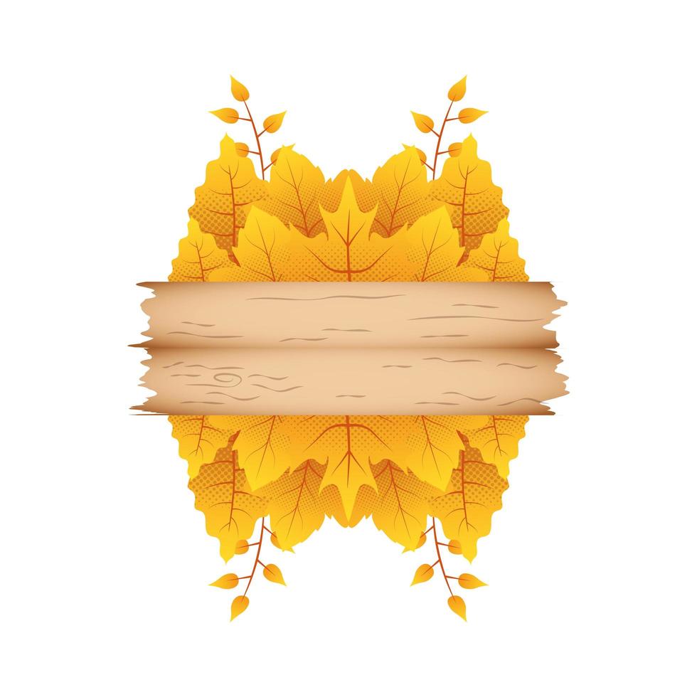 branche d'automne avec des feuilles et une couronne décorative d'étiquette en bois vecteur