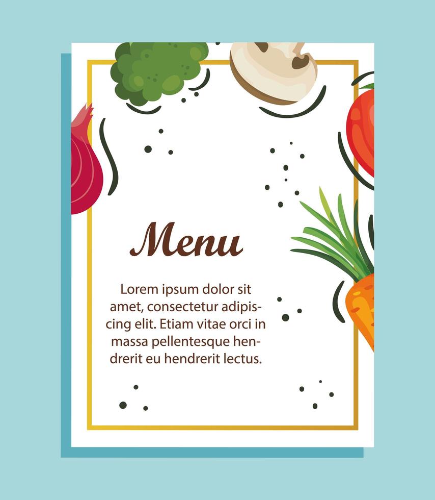 carte de menu avec des légumes frais vecteur