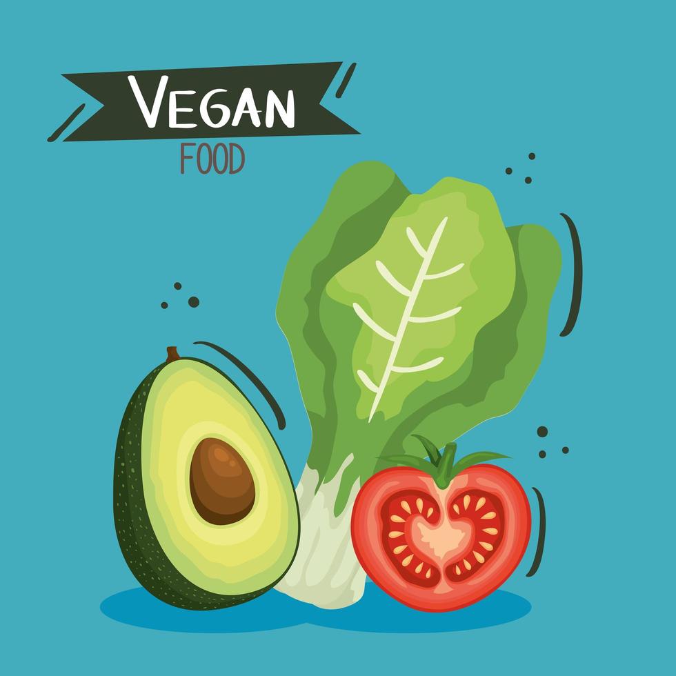 affiche de nourriture végétalienne avec avocat et légumes vecteur