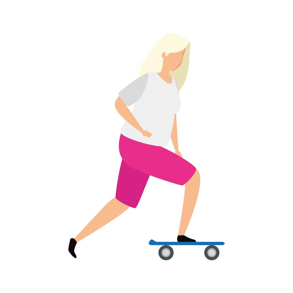 femme aux cheveux blonds en skateboard vecteur