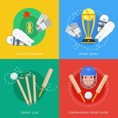 Composition de plat icônes de cricket 4 vecteur