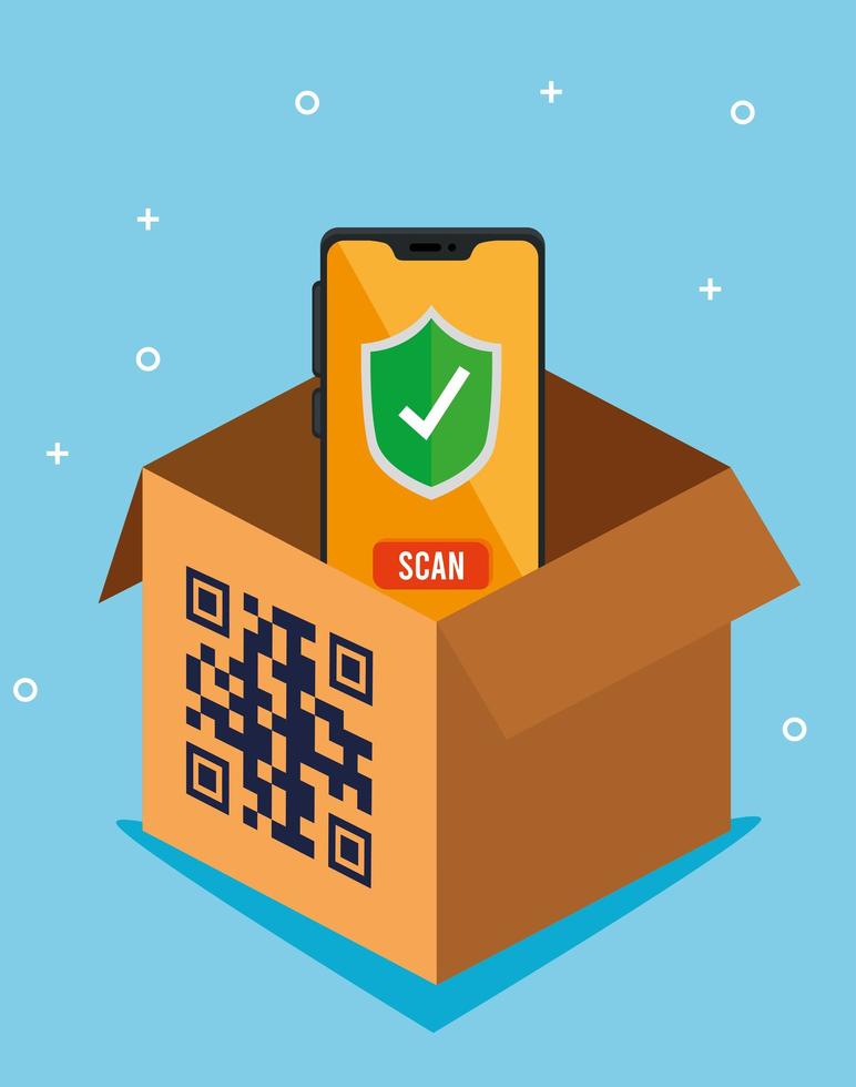 code qr sur boîte et conception de vecteur de smartphone