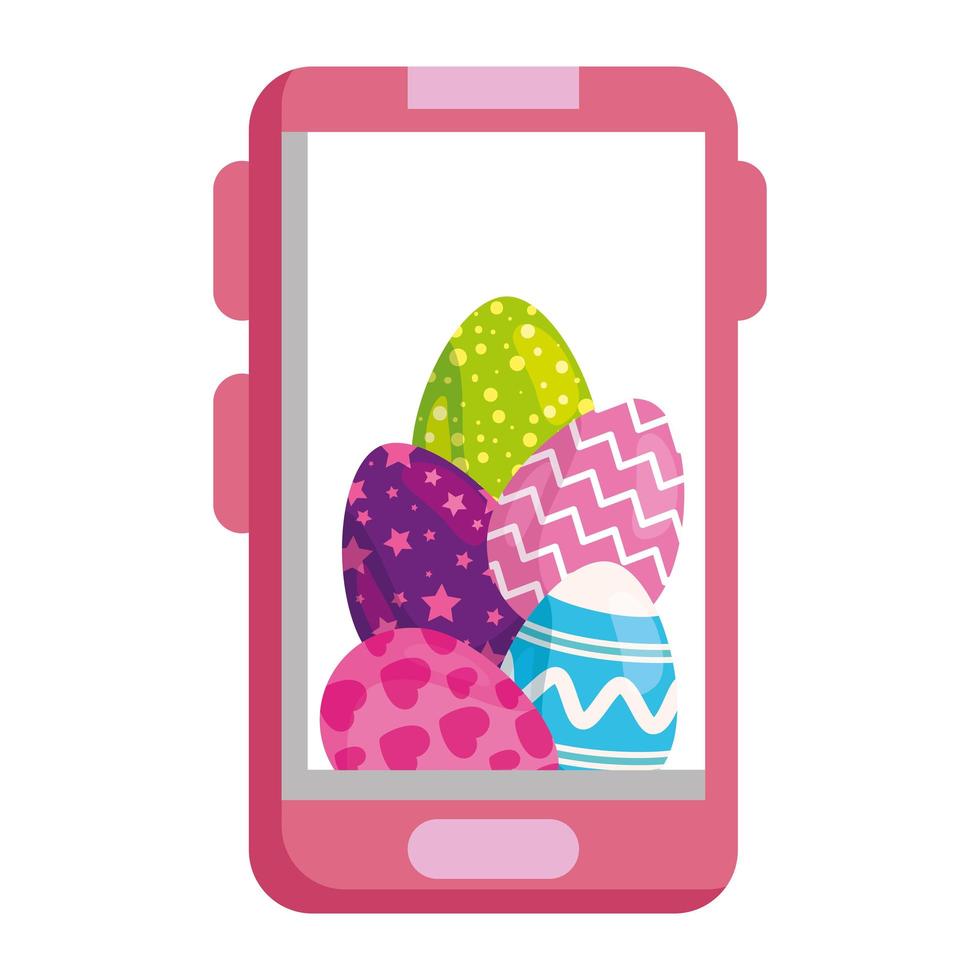 ensemble d'oeufs de pâques mignons décorés dans un smartphone vecteur