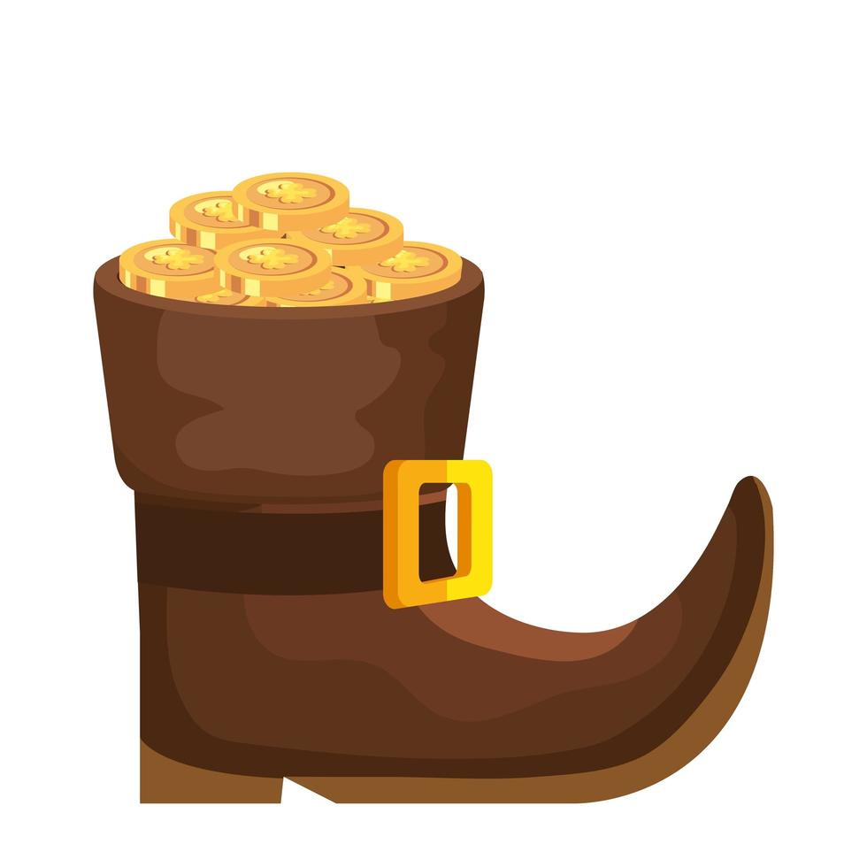 Leprechaun boot avec icône isolé de pièces de monnaie vecteur