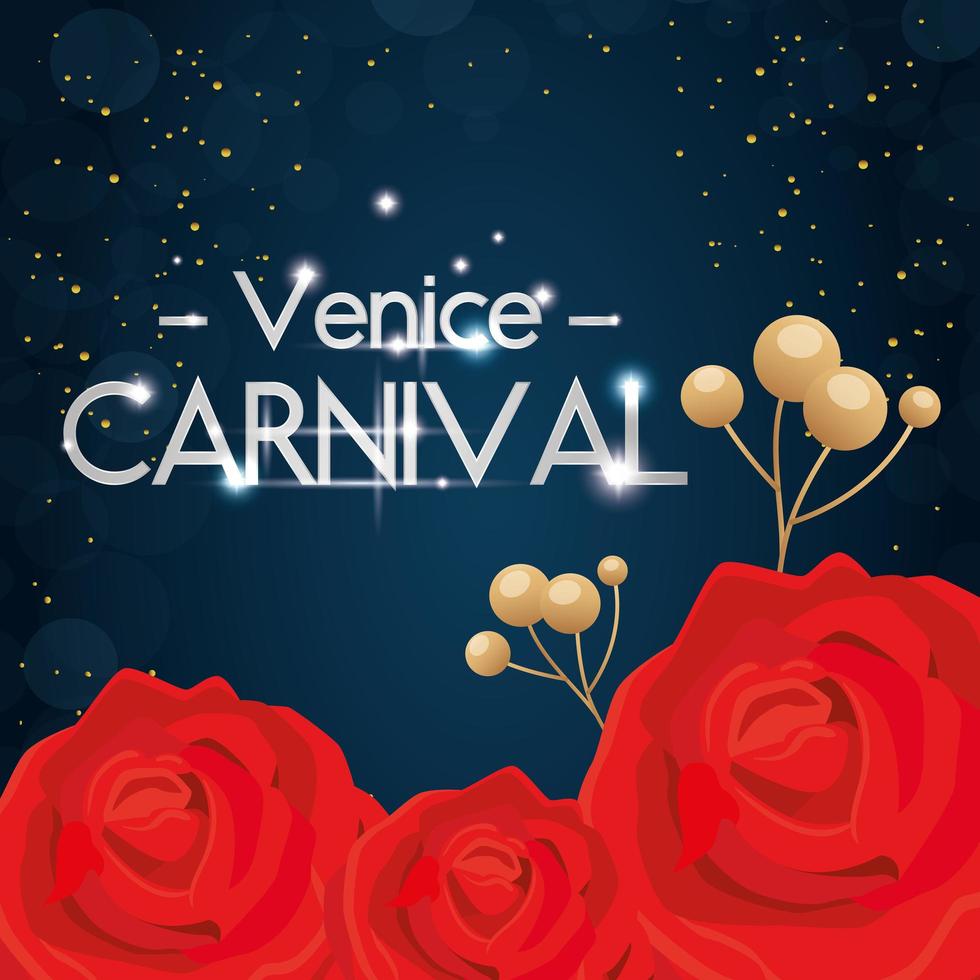 carnaval de venise avec des fleurs roses vecteur