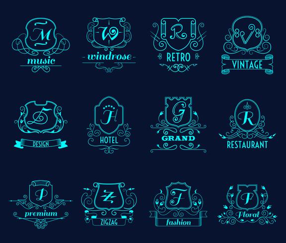 Ensemble de boucliers de monogrammes vecteur