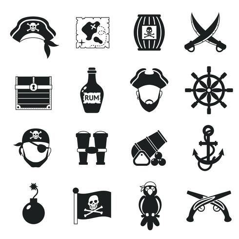 icônes de pirate mis en noir vecteur