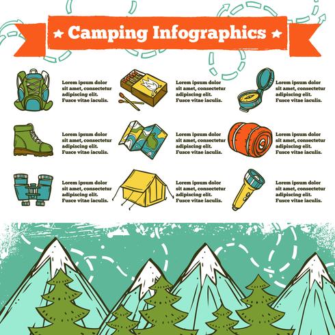 Croquis d&#39;infographie de camping vecteur