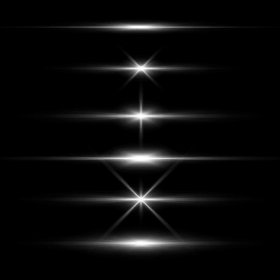 élément de lumière flash horizontal isoler sur fond noir. modèle de conception d'étincelle rougeoyante de vecteur. définir le modèle de conception de vecteur de lumière flash flou.