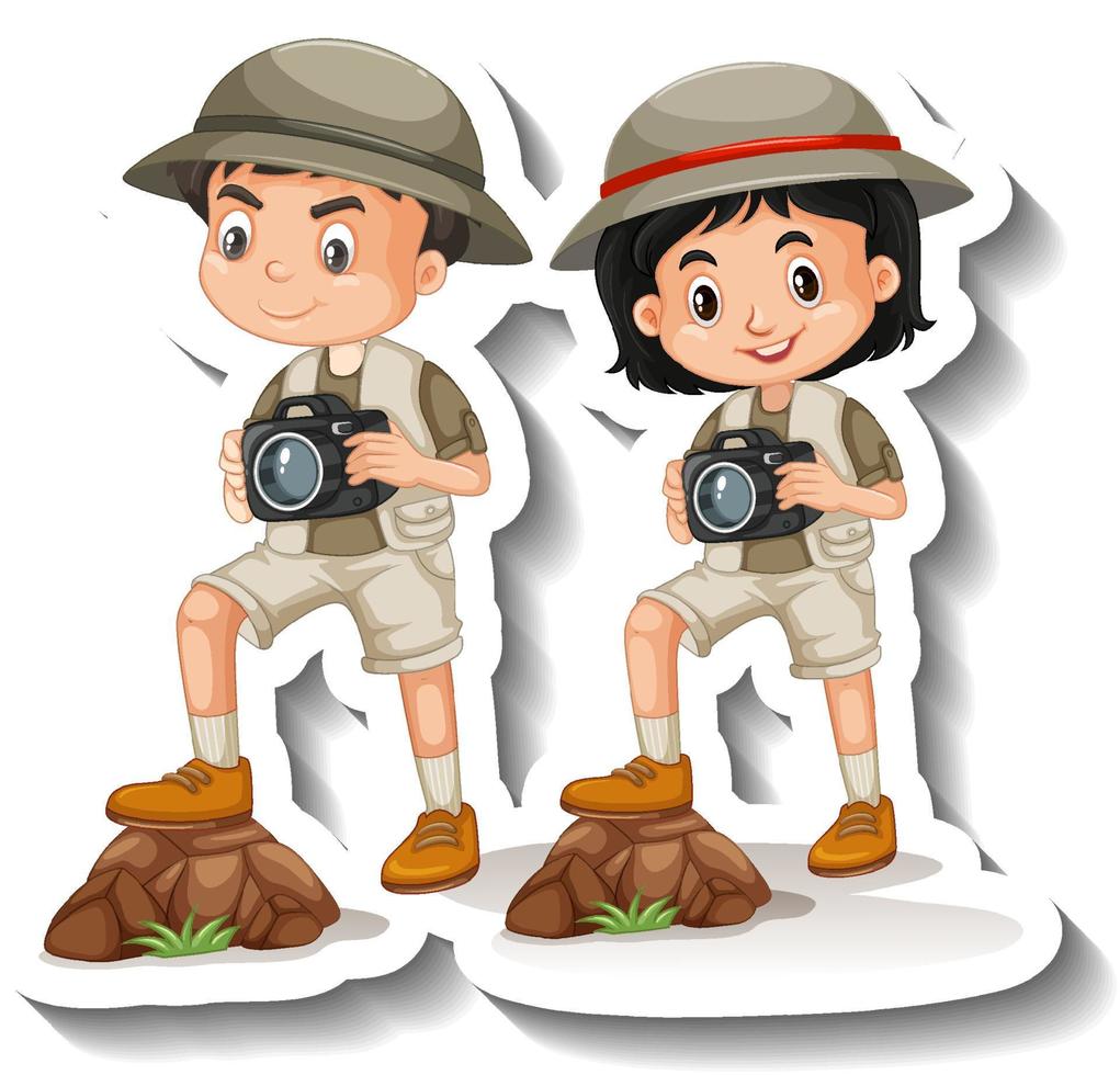 quelques enfants portent un autocollant de personnage de dessin animé de tenue de safari vecteur