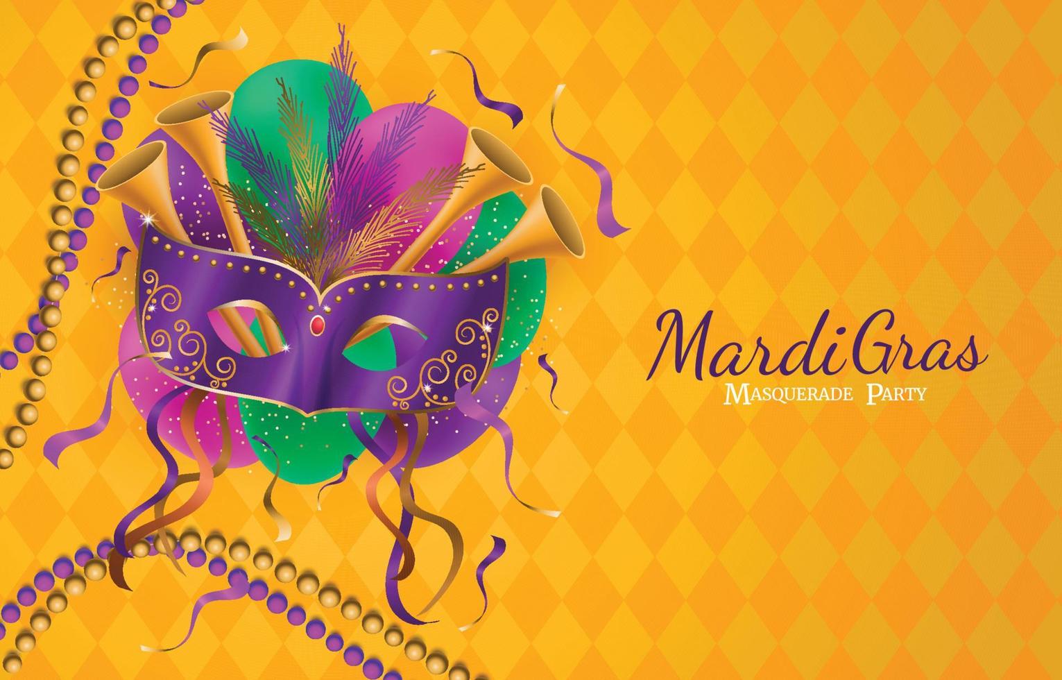 masque de mardi gras avec collier ballon et fond de clarinette vecteur