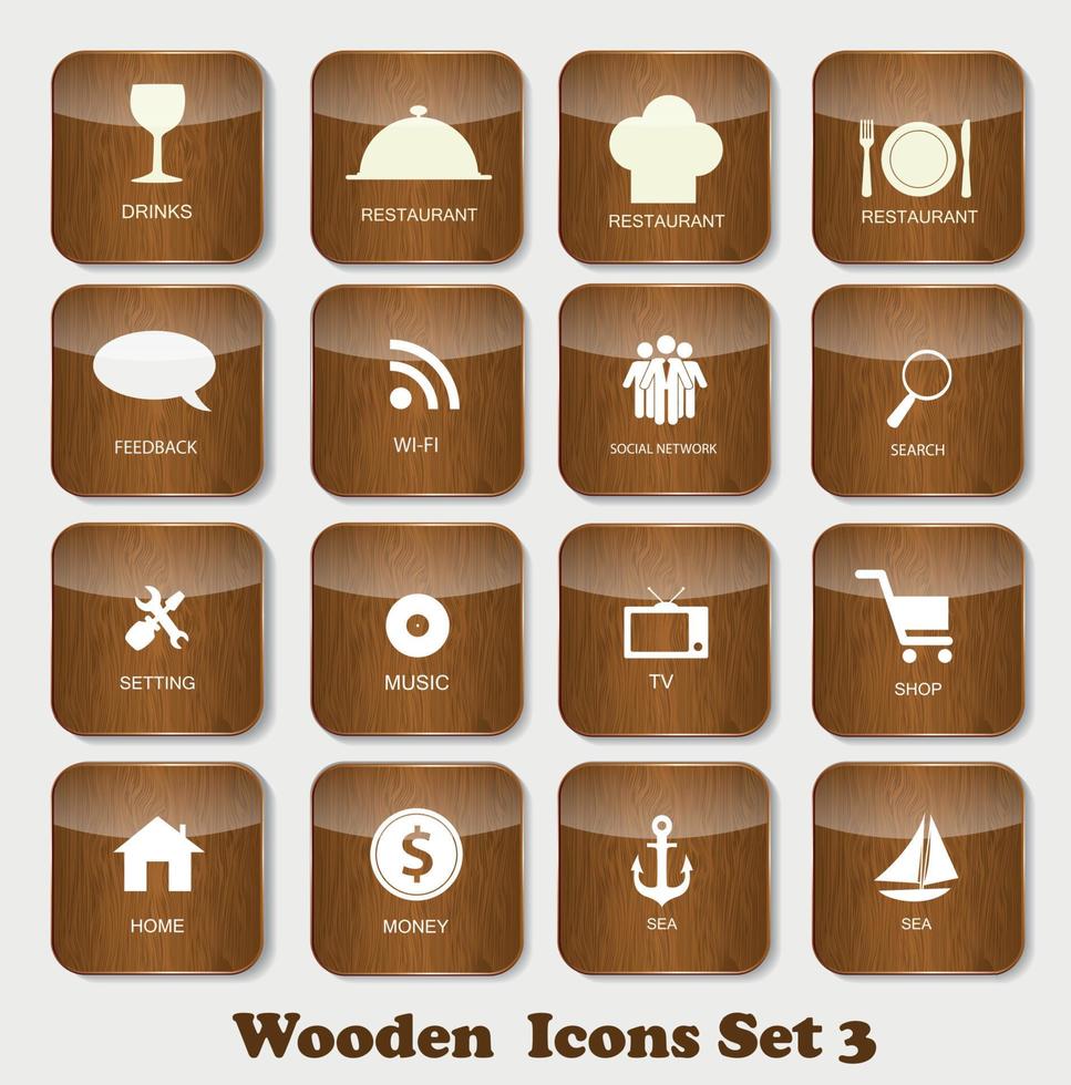 icônes d'application en bois définies illustration vectorielle vecteur