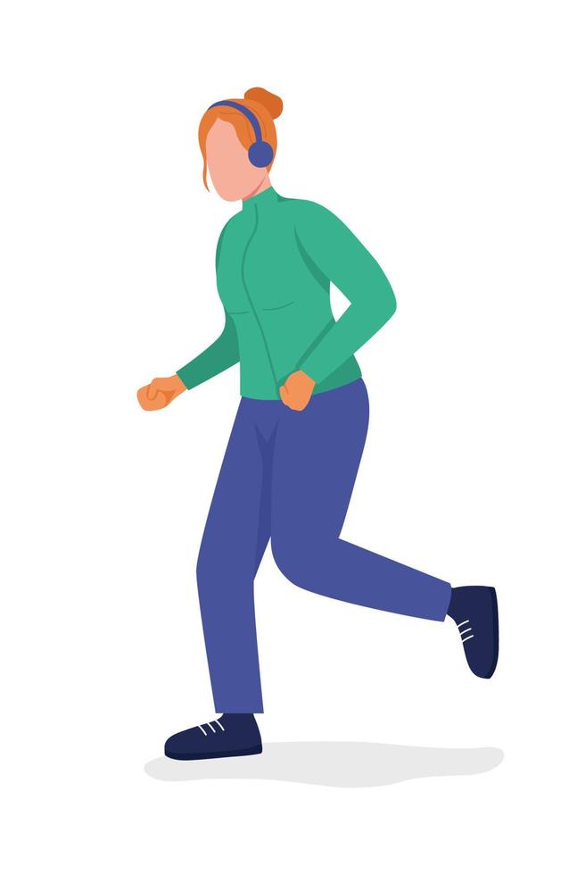 femme courir en manteau vert caractère vectoriel de couleur semi-plat. personnage posant. personne de tout le corps sur blanc. loisirs de plein air isolé illustration de style dessin animé moderne pour la conception graphique et l'animation