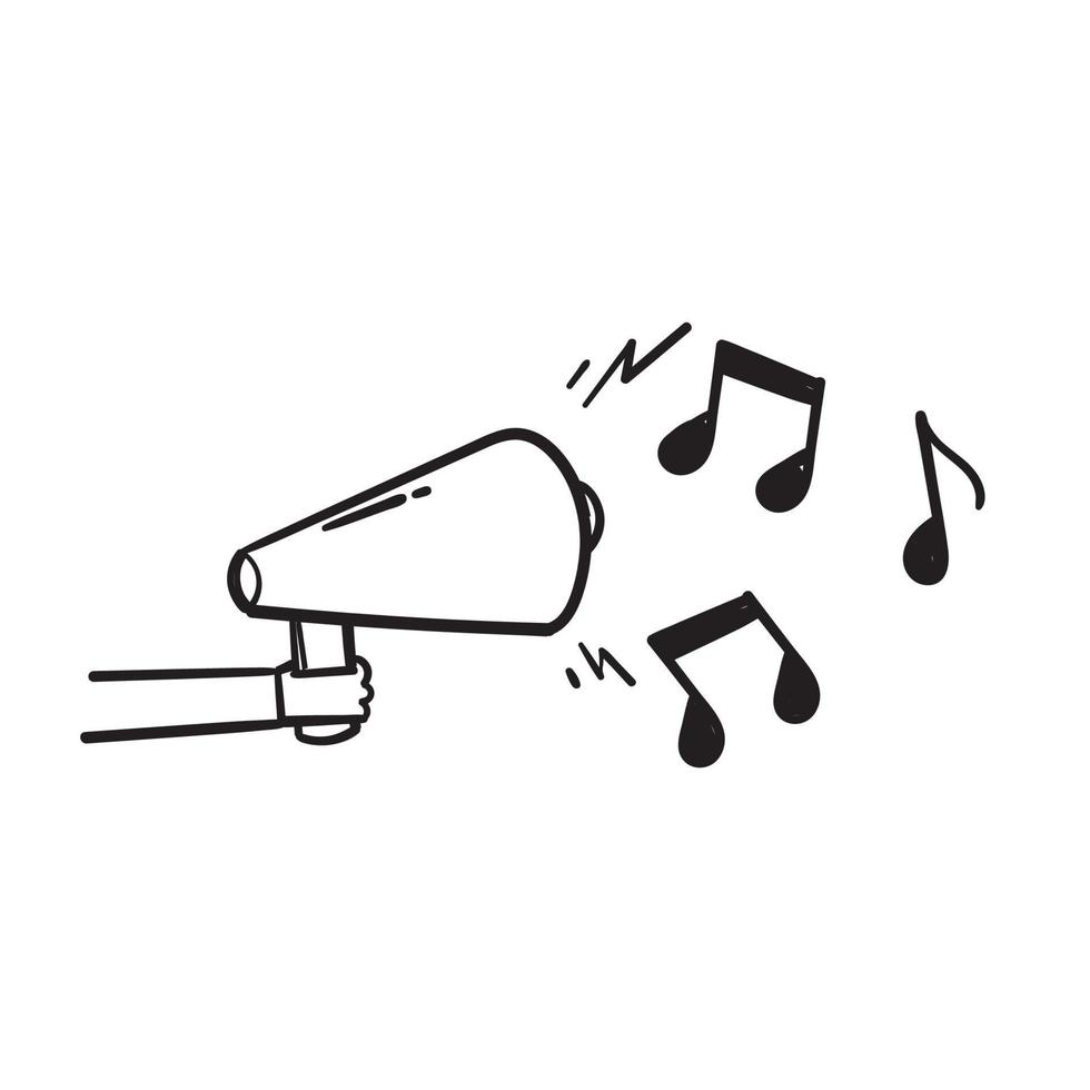 mégaphone doodle dessiné à la main et vecteur d'illustration de note de musique isolé