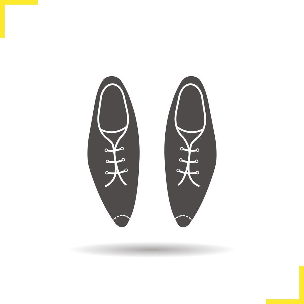 icône de chaussures pour hommes. symbole de silhouette de chaussures en cuir d'ombre portée. chaussures classiques pour hommes avec lacets. concept de logo de chaussures pour hommes. Vector illustration isolé de chaussures en cuir verni
