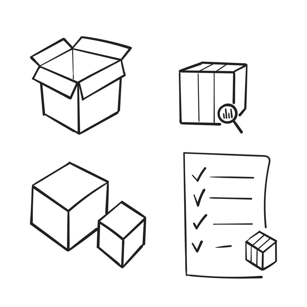ensemble simple dessiné à la main de symbole de forme de boîte abstraite pour les icônes de ligne vectorielle liées au produit. style de griffonnage vecteur