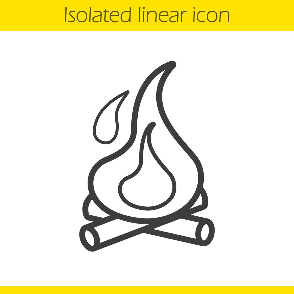 icône linéaire de feu de camp. illustration de la ligne mince. feu de joie avec symbole de contour de bois de chauffage. dessin de contour isolé de vecteur