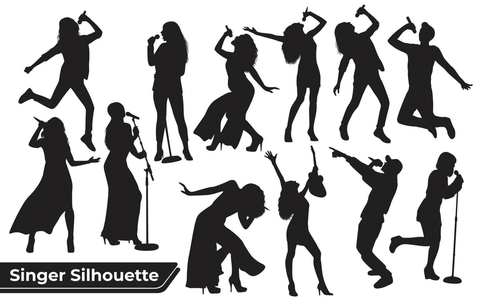 silhouettes noires de femme chanteuse collection vecteur