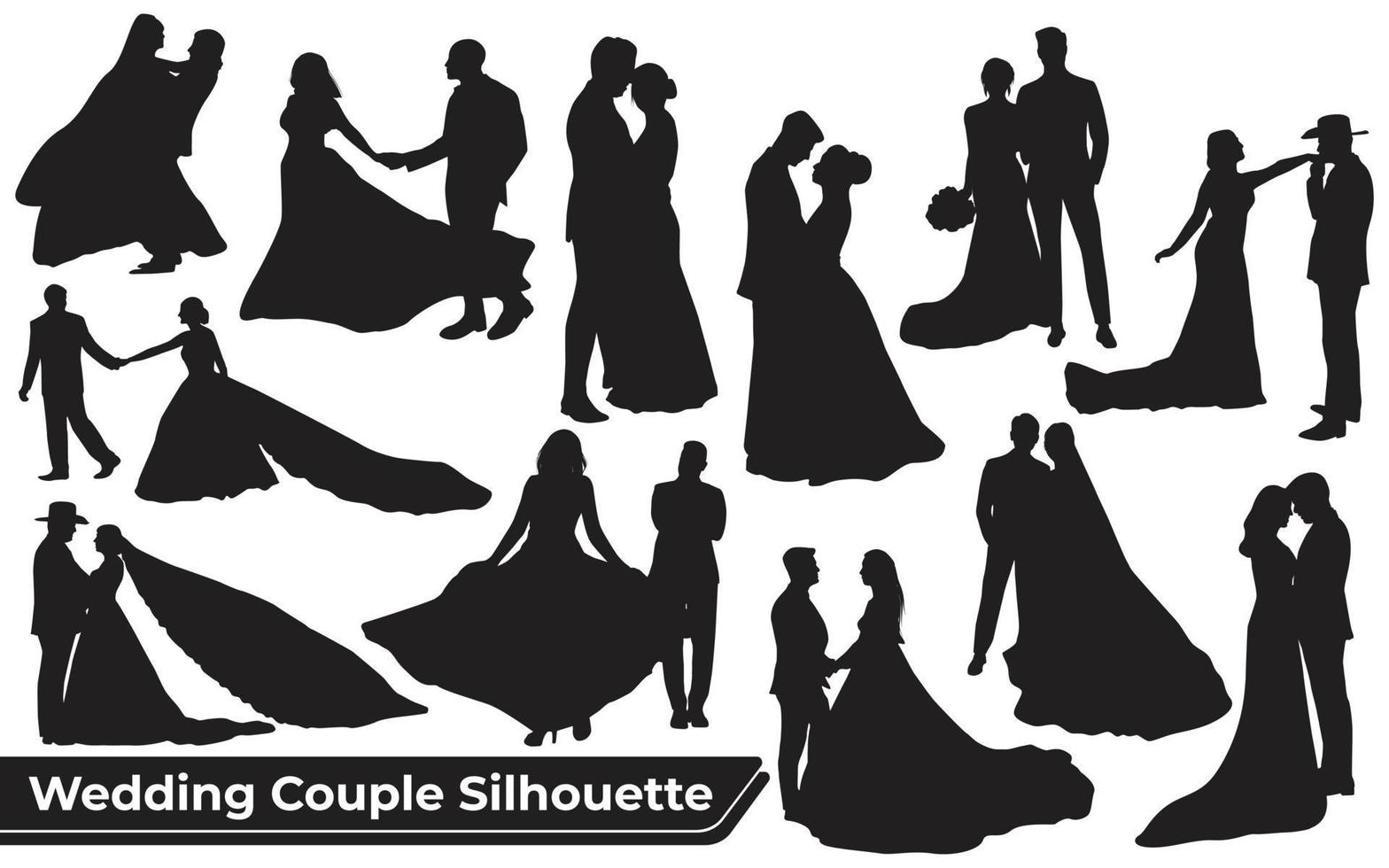 collection de silhouettes de couples de mariage dans différentes poses vecteur