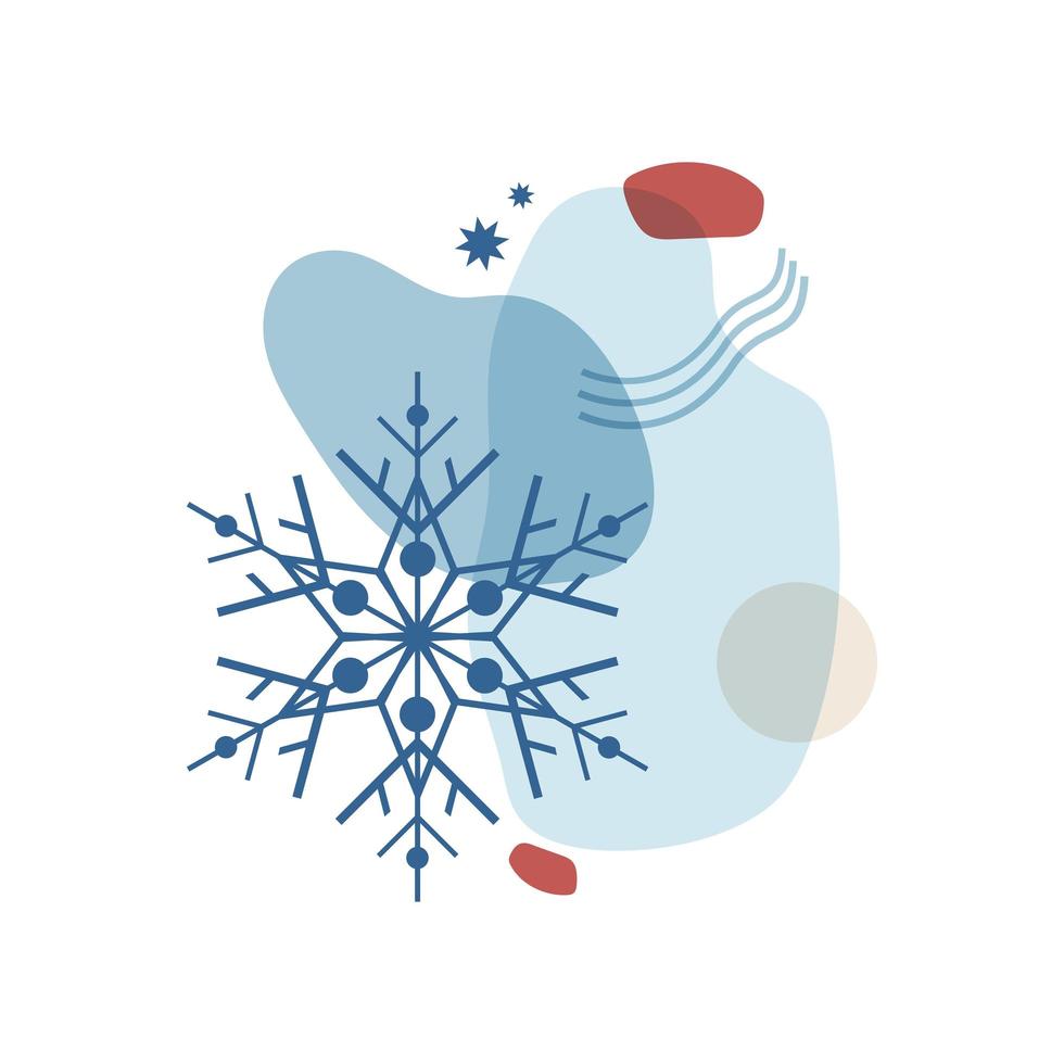 illustration abstraite d'hiver de formes et de flocons de neige en bleu avec un rouge. décor pour cartes, affiches, invitations, bannières, réseaux sociaux pour noël et nouvel an. vecteur isolé sur blanc