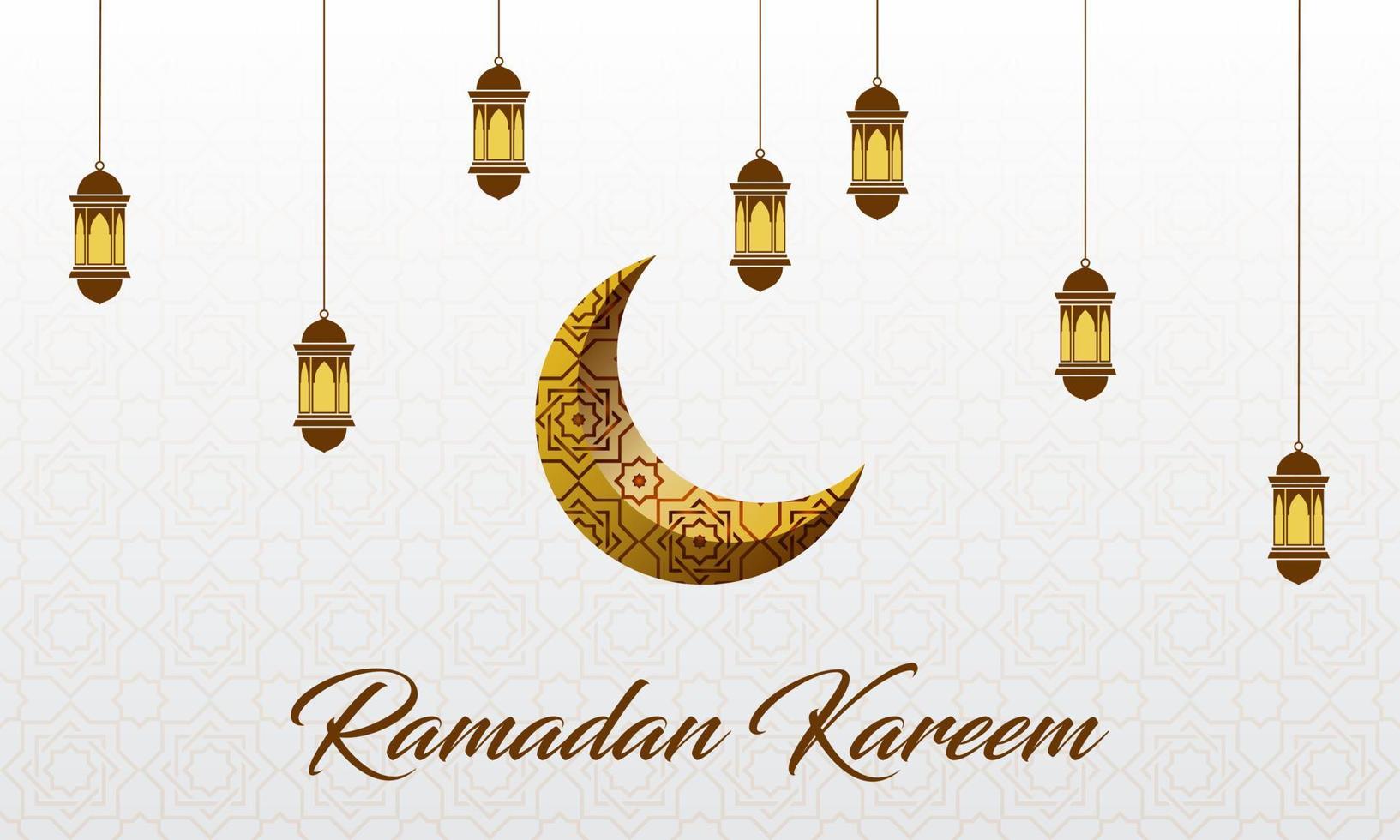 croissant de lune avec carte de voeux de lanterne islamique. la célébration du mois de ramadan pour les musulmans. vecteur