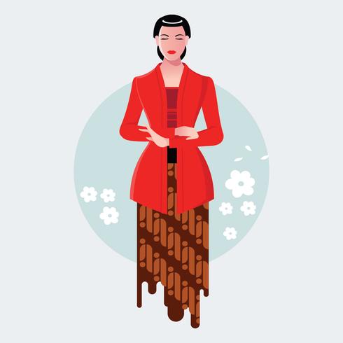 Femme javanaise indonésienne portant des Kebaya Kartini vecteur