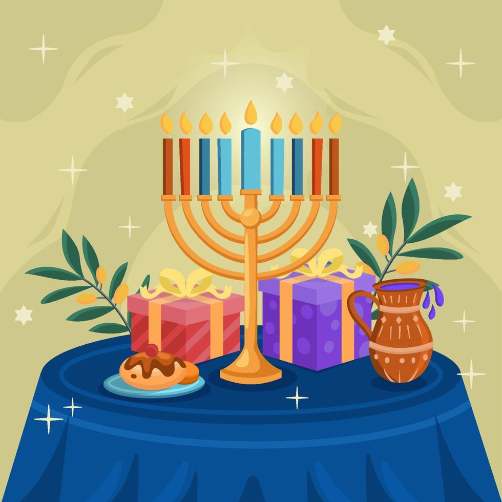 cérémonie traditionnelle juive de hanukkah vecteur