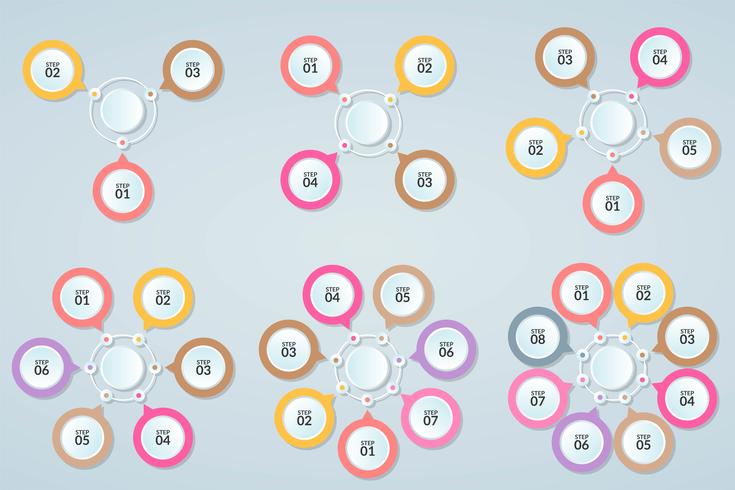 Ensemble de modèle d&#39;infographie d&#39;étape ou de diagramme de flux de travail 3-8 étapes vecteur