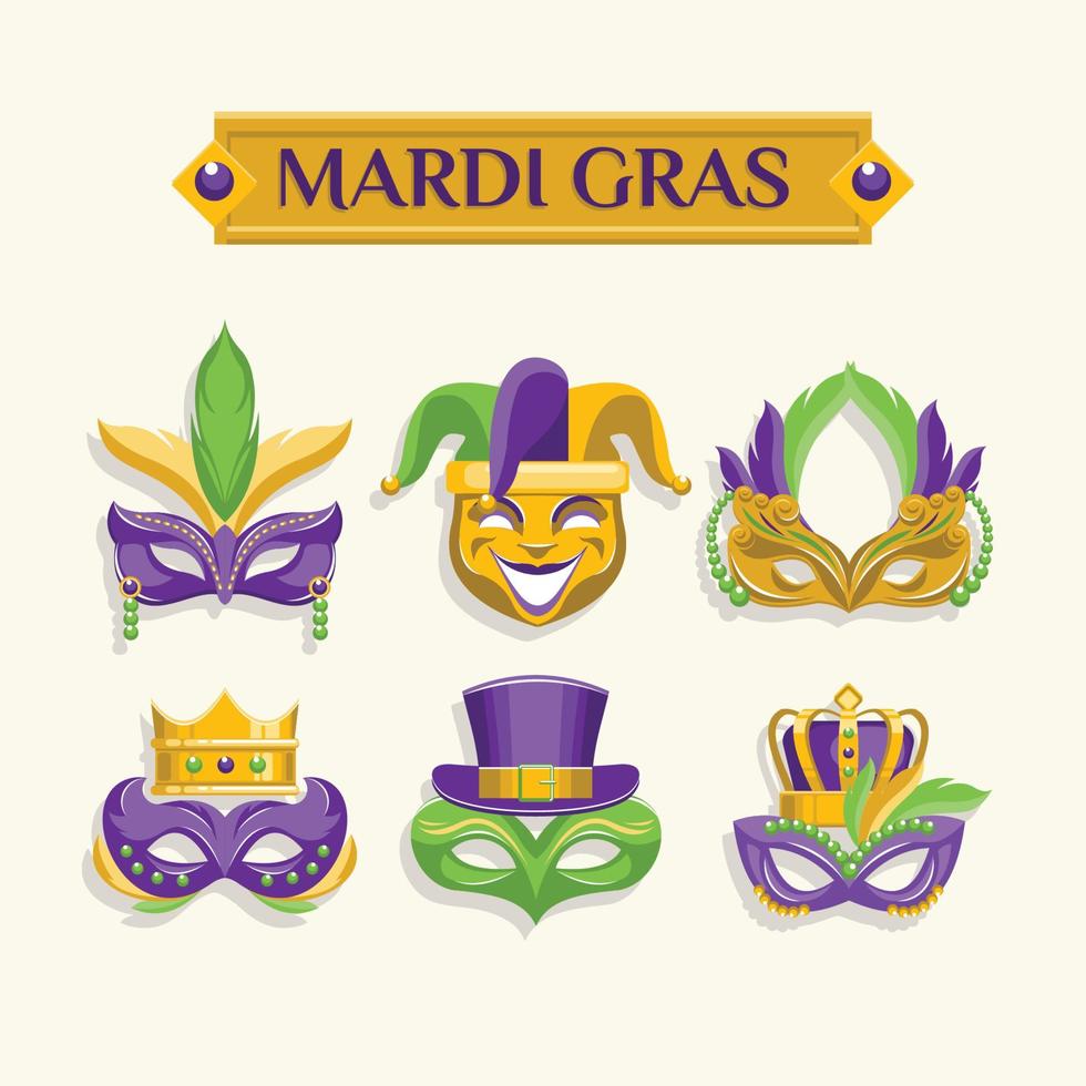 jeu d'icônes de masque de mardi gras vecteur