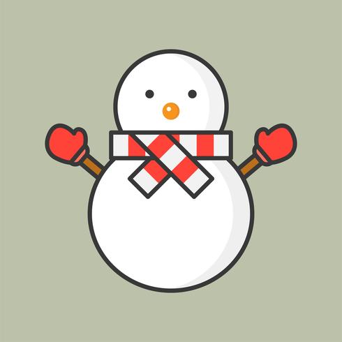 bonhomme de neige avec un foulard et des gants mitaines, icône de contour rempli pour le thème de Noël vecteur