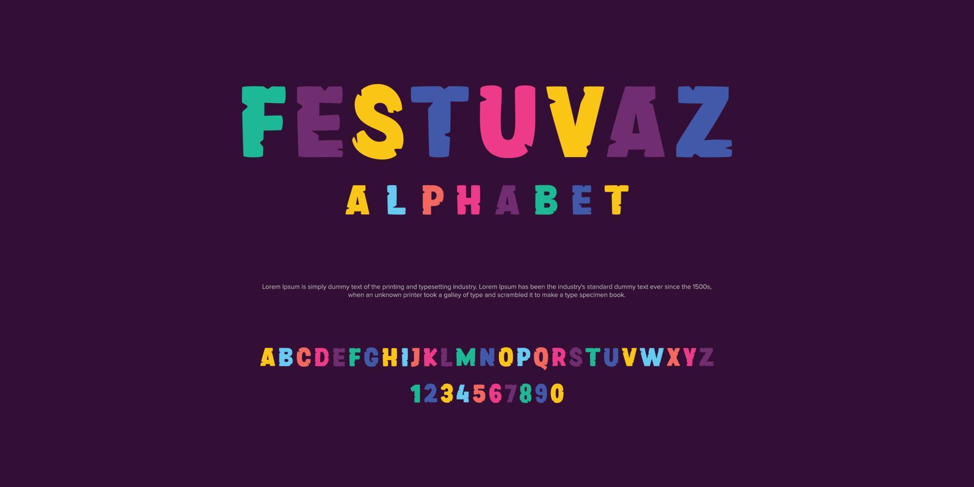 les festuvas créent un alphabet de police personnalisé pour le festival coloré vecteur