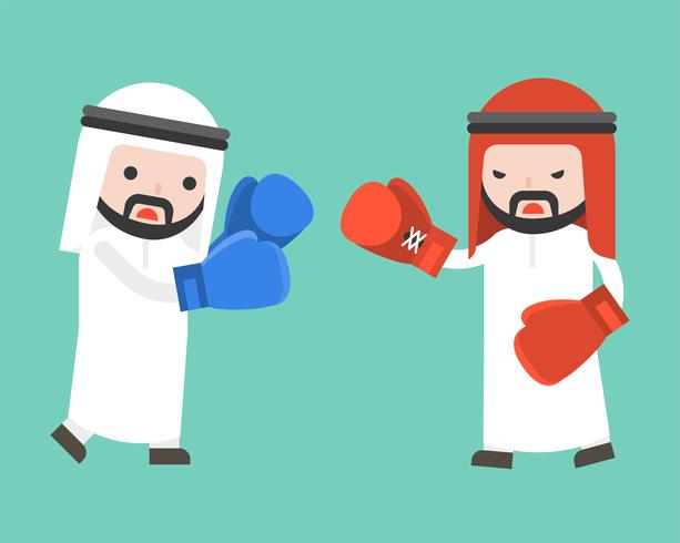 Deux homme d&#39;affaires arabe se battre avec des gants de boxe, design plat vecteur