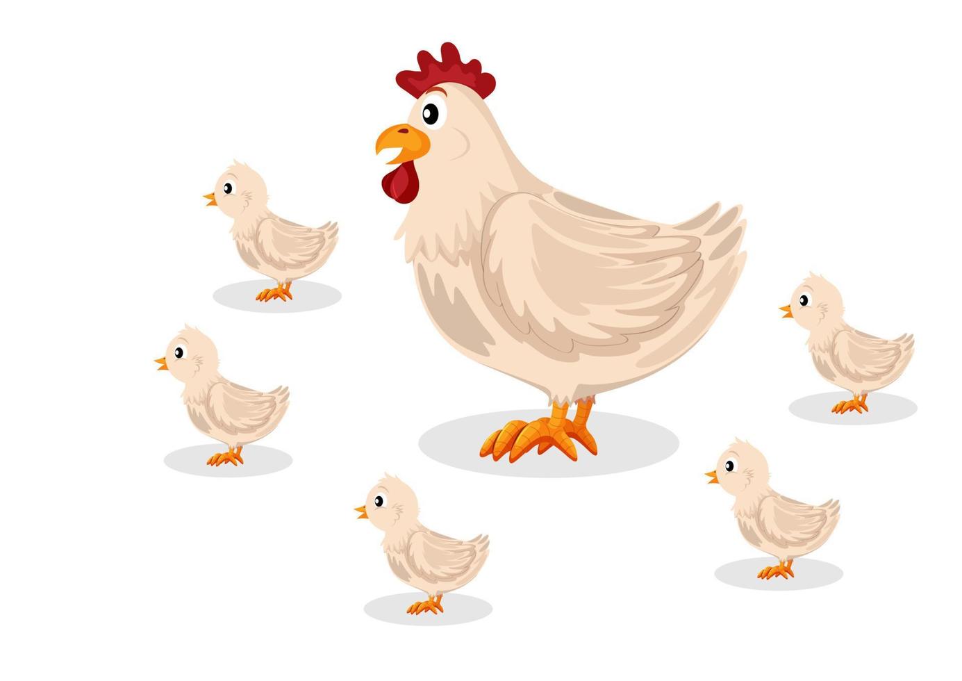 Illustration d'une mère poule avec ses poussins isolé sur fond blanc vecteur