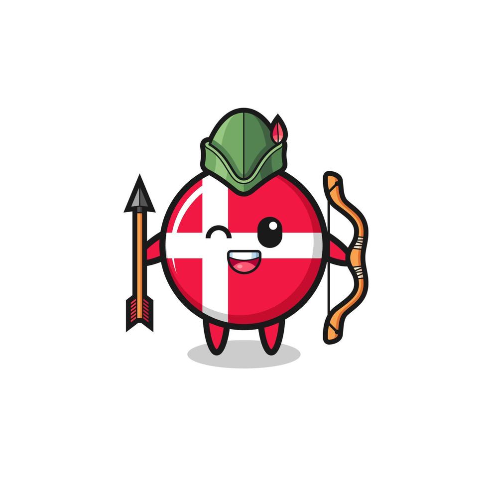 dessin animé du drapeau du Danemark comme mascotte d'archer médiéval vecteur