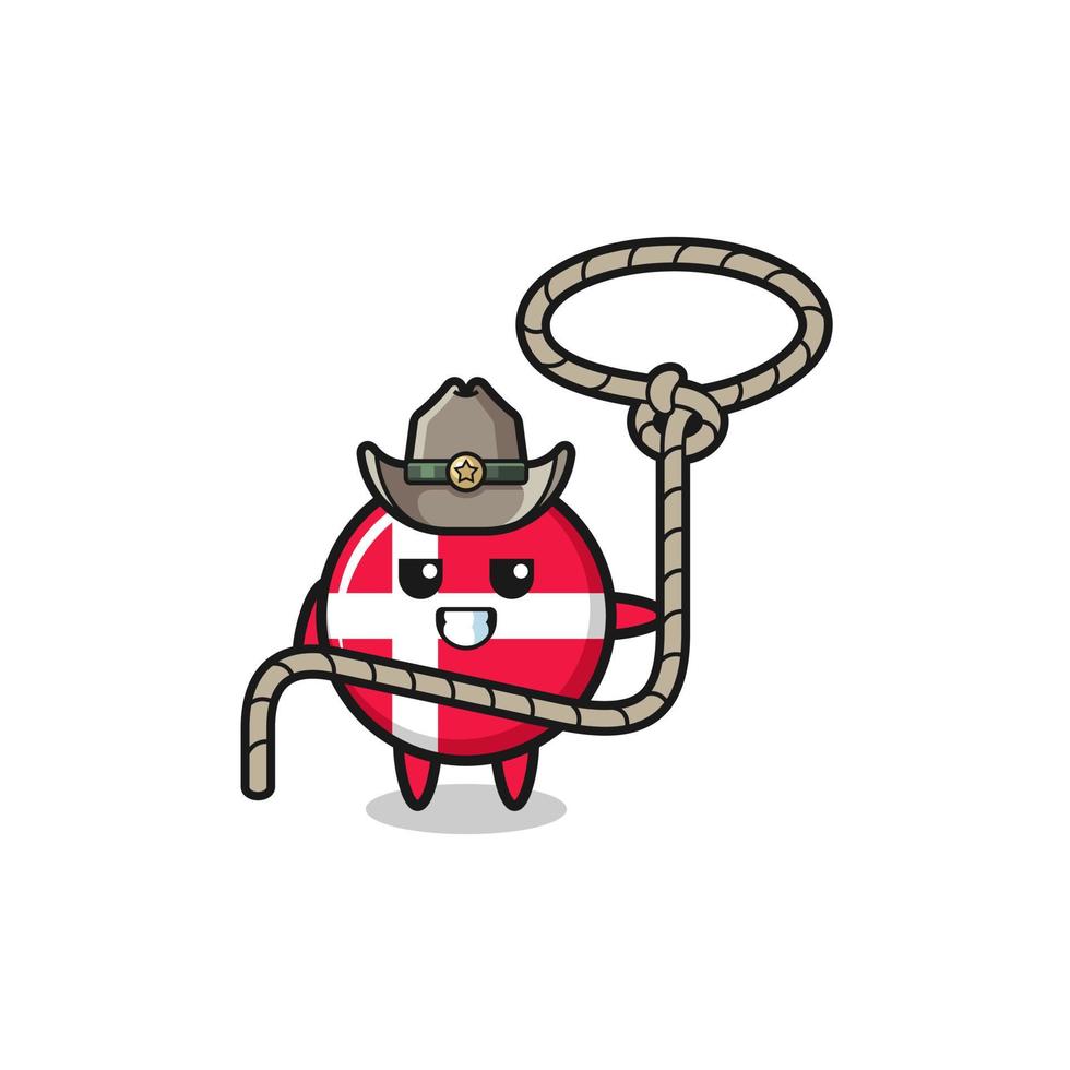 Le cowboy du drapeau du Danemark avec corde lasso vecteur