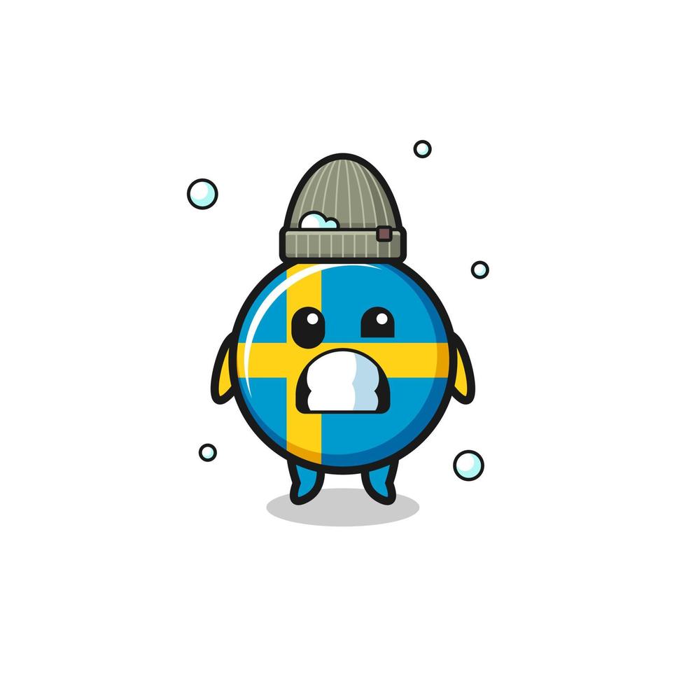 drapeau suédois de dessin animé mignon avec une expression frissonnante vecteur