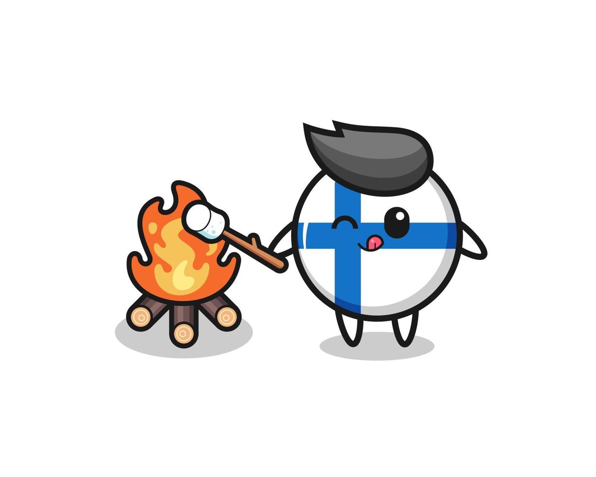 le personnage du drapeau finlandais brûle de la guimauve vecteur
