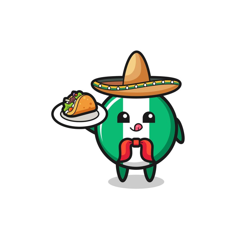 Drapeau du nigeria mascotte de chef mexicain tenant un taco vecteur