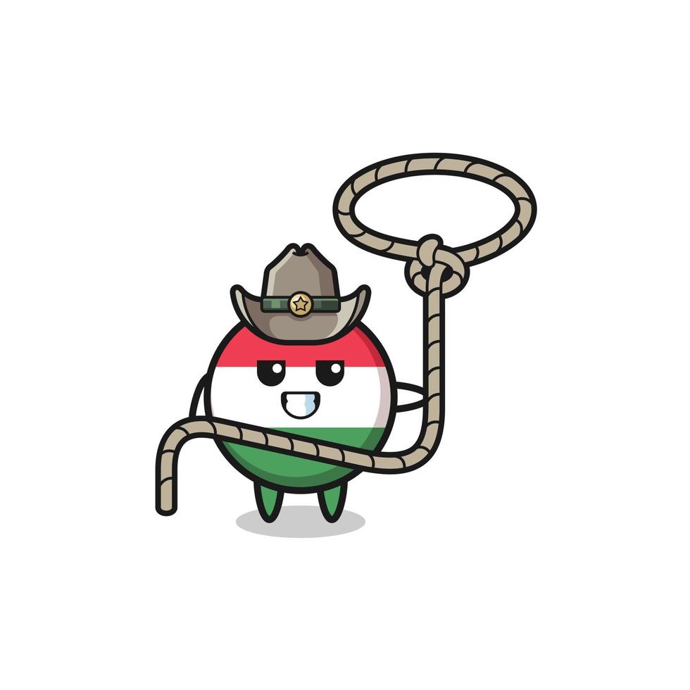 le cowboy du drapeau hongrois avec une corde de lasso vecteur