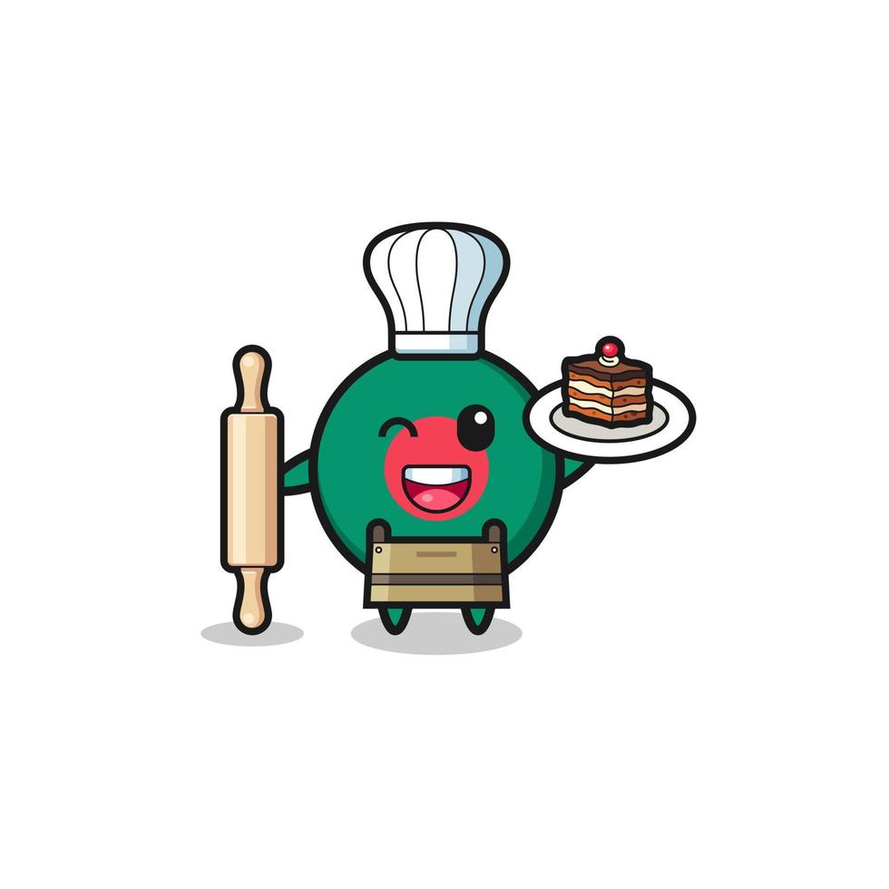 drapeau du bangladesh en tant que mascotte de chef pâtissier tenir un rouleau à pâtisserie vecteur