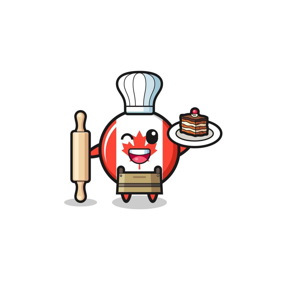 drapeau du canada en tant que mascotte de chef pâtissier tenir un rouleau à pâtisserie vecteur