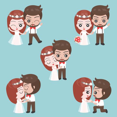 Marié et épouse personnage mignon à utiliser comme carte d&#39;invitation de mariage ou de fond vecteur